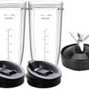2 Packs Ninja Blender Cups & 7 Fins Blender Blade Replacement Compatible with Ninja Blenders BN401 BN751 BN801 BL642 BL480-30 BL490-30 BL640 CT680 CT640C CT641 NN100 NN210 NN102 BL2012