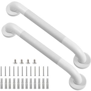 Shower Grab Bar, 2 Pack 16 Inch White Bathroom Grab Bar, 1.25" Diameter 304 Stainless Steel Anti-Slip Grab Bars for Bathtubs and Showers, Handicap Shower Grab Bar for Seniors Elderly, 