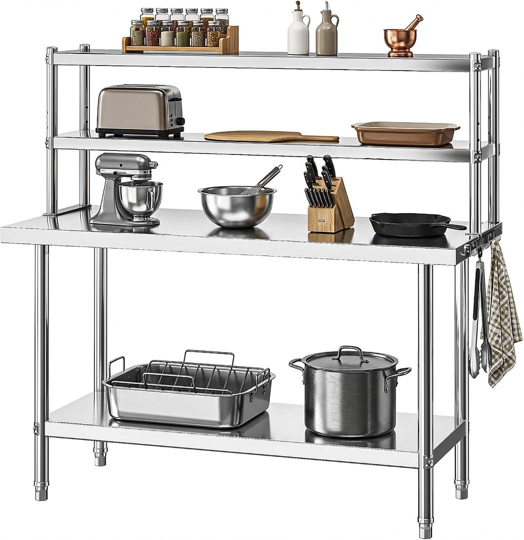 DWVO 48x24in Stainless Steel Table with Adjustable Overshelf | NSF Metal Prep Worktable for Kitchen Restaurant Hotel Garage Warehouse Home Commercial