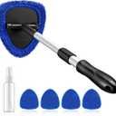 AstroAI Windshield Cleaner Tool, Car Interior Detailing Cleaning Kit with Extendable Handle and 4 Upgraded High-Density Reusable Microfiber Pads, Auto Glass Wiper Brush Kit for Cars, Blue, 15.9in-21in