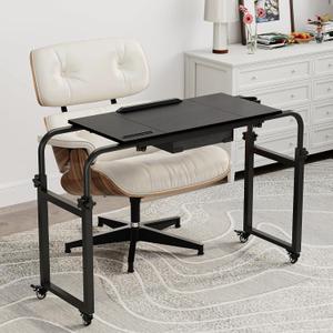 GiftGo Overbed Table with Wheels Rolling Laptop Desk Cart Over Recliner Wheelchair Table Adjustable for Hospital and Home Use Over The Bed Table with Storage Drawer and Cup Holder (Black)