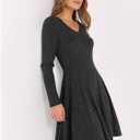 ANRABESS Women Long Sleeve Ribbed Knit Short Dresses 2026 Spring V Neck Casual Swing A Line Sweater Dress (Black, L)