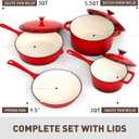 MAISON ARTS 7 Piece Enameled Cast Iron Cookware Set, Heavy Duty Induction Dutch Ovens Pot with Lid, Red Non Toxic Pots and Pans Sets, PFOA-PFOS Free