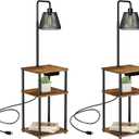 Floor Lamp with Table, Side Table with USB Charging Port and Outlet, Modern Bedside Nightstand End Table with Floor Light for Living Room, Bedroom, Guest Room, Bulb Included, 2 Pack