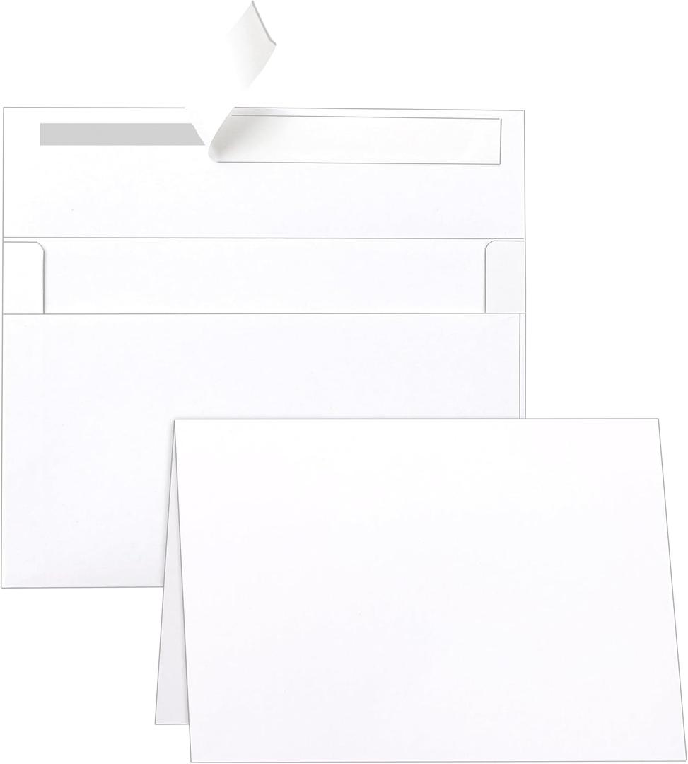Silunkia 100 Packs Blank White Note Cards and Envelopes 4 x 6 Heavyweight Folded Cardstock and A4 Envelopes Printable Self Seal for Christmas DIY Greeting Cards, Wedding Invitations, Thanksgiving Card