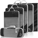 6Pcs Nylon Compression Packing Cubes with Storage Bag, Lightweight Travel Packing Cubes, Space Saving Luggage Organizer Bags for Clothes, Shoes, Toiletries (Black Six Sets)