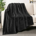 Black Fleece Throw Blanket for Couch, Super Soft Fuzzy Flannel Throw for Sofa, Blanket for Bed, 112x122 Inch