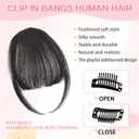 Clip in Bangs 100% Real Human Hair, Wispy Bangs Hair Clip, Fake Bang Fringe with Temples Hairpieces for Women Daily Wear (Natural Black, Wispy Bangs)