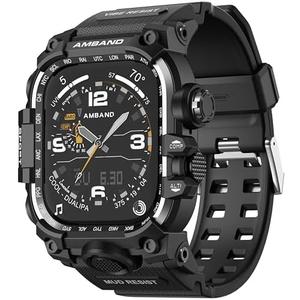 amBand Compatible with Apple Watch Series 10 46mm Bands Case for Men, M3 Rugged Military Bumper Heavy Duty Protector Protective Cover Tactical Strap Accessories for iWatch 46 mm - Matte Black