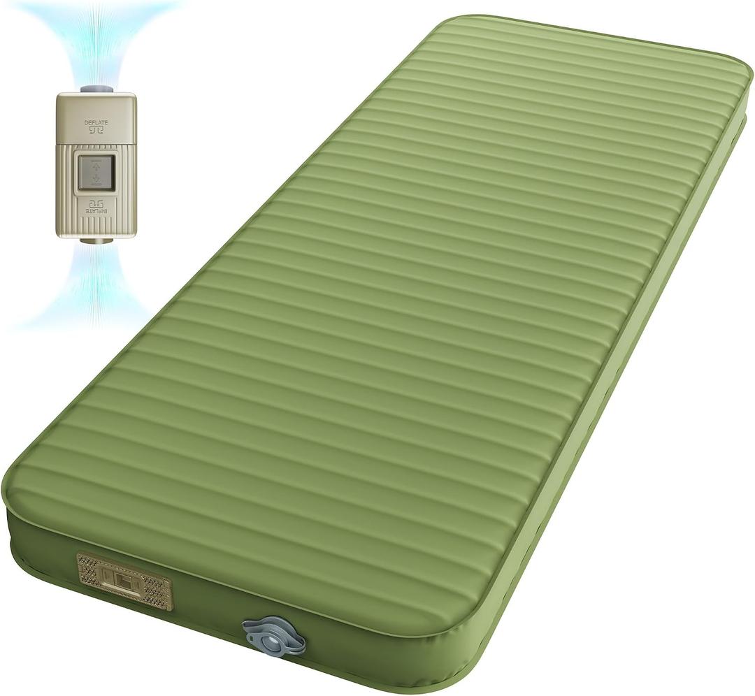 Camping Sleeping Pad, 4" Ultra-Thick Memory Foam Camping Mat with Built-in Electric Pump, 9.5 R-Value Insulated Self Inflating Air Mattress Sleeping Pads for Car Travel Tent Essentials, Single
