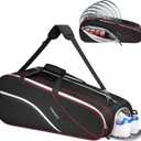 Ytonet Tennis Bag 6 Rackets, Large Tennis Racket Bag for Men Women with Insulated Pocket Shoe Compartment Water Resistant 3-Ways Carry Padded Badminton Cover for Pro/Team/Familiy Training, Black