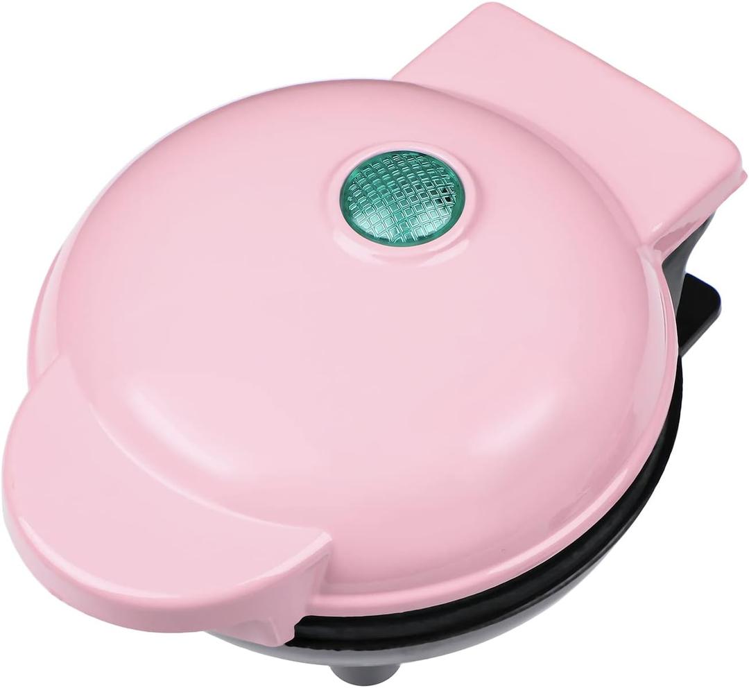 cjc Mini Waffle Maker, 4 Inch Nonstick Chaffle Maker, Pink Heart Plate with Oil Brush, PFOA Free, Easy to Clean, Compact, Dual-sided Heating System, High Versatility