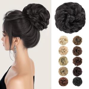 MORICA 1PCS Messy Hair Bun Hair Scrunchies Extension Curly Wavy Messy Bun Hair Synthetic Chignon Hairpieces for Women (2#(Natural Black))
