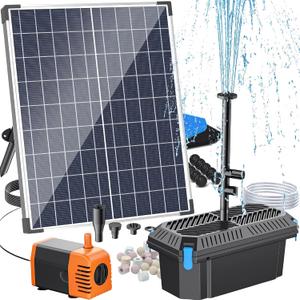 Antfraer 30W Solar Pond Filter with Water Pump Kit, Solar Pond Pump with 6.6FT PVC Tubing & 16.5FT Cord Pond Filter for Outdoor Garden Waterfalls, Koi Ponds & DIY Water Features