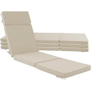 72 x 21 Inch Outdoor Chaise Lounge Cushions Set of 4 - Removable Cover, 4-Section Design, Water-Repellent & Fade-Resistant, 6 Tie Straps, Replacement for Patio & Pool Chairs - Cream