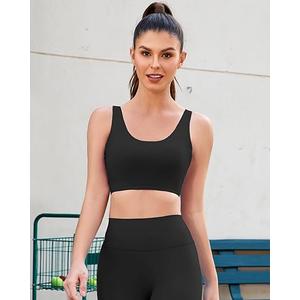 XUNYU Strappy Sports Bras for Women High Support Longline Workout Tops Built in Bra Cross Yoga Crop Tank Top Padded Large