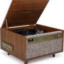 Victrola Century 6-in-1 Vinyl Record Player & Music Center  3-Speed Turntable, CD & Cassette Player, VINYLSTREAM, Bluetooth & 3.5mm Aux, Record Player with Speakers, Mid Century Design (Walnut)