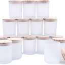 SHOWIN Thick Candle Jars for Making Candles 16 Pcs, 7 OZ Empty Jars with Wood Lids for Candle Making, Sample Container, Frosted White