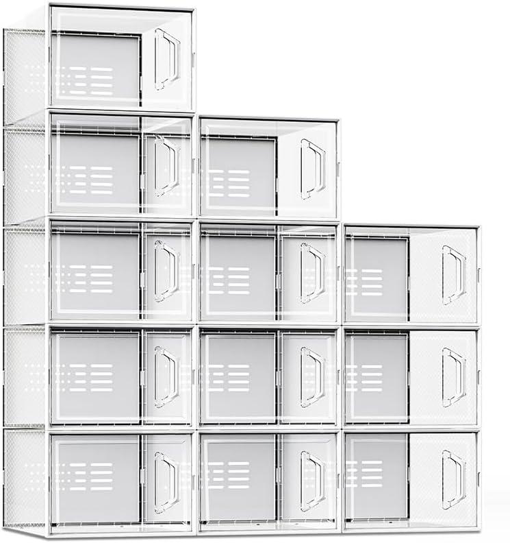 SEE SPRING XX-Large Shoe Storage Box Fit Size 14, Clear Plastic Stackable Shoe Organizer for Closet, Space Saving Sneaker Shoe Rack Containers Bins Holders for Entryway, 12 Pack Clear