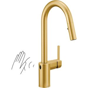 Moen Align Brushed Gold Motionsense Wave One-Sensor Touchless One-Handle High Arc Modern Pulldown Kitchen Faucet with Reflex Docking System, 7565EWBG
