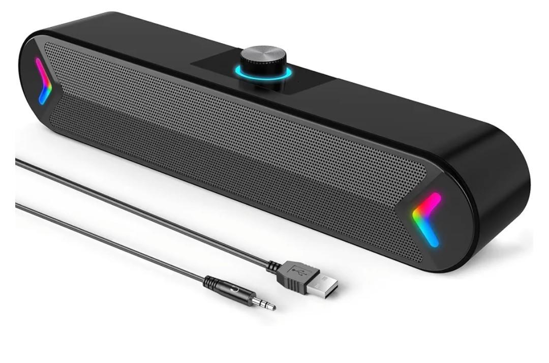 ENRUE Computer Speakers,PC Speakers for Desktop,Wired USB-Powered Sound-bar for Computer with 10W Stereo Sound and Colorful Light,Plug-n-Play (A39PRO /Black)