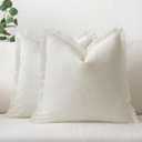 MIULEE Throw Pillow Covers Boho Farmhouse 18x18 Set of 2 Decorative Cream White Couch with Fringe Chic Cotton Pillowcases Home Decor Accents for Spring Cushion Soft Bed Living Room