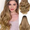 HANNE Light Brown Wig for Women 26 Inch Synthetic Wig Heat Resistant Long Wavy Ombre Brown Wigs for Women (Ombre Black to Light Brown)