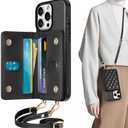 TUCCH Case for iPhone 16 Pro (6.3") with Adjustable Strap, Magnetic Closure Folio Wallet with RFID Blocking [6 Card Holders] [Removable Crossbody Lanyard], Shockproof PU Leather Cover, Argyle Black