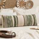 ANRODUO Pack of 1 Boho Decorative Throw Pillow Covers 14x36 Farmhouse Cushion Case Long Chenille Pillow Cases Lumbar Pillow Covers Accent Neutral Pillowcase for Sofa Couch Bed, Olive Green Stripe