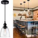 Pendant Light Over Island Hanging Lighting Industrial Clear Glass Adjustable Cord for Sink Kitchen Island Dining Room, Black, 1 Pack
