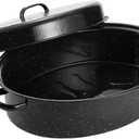 Granite Roaster Pan, 19 Enameled Roasting Pan with Domed Lid. Oval Turkey Roaster Pot, Broiler Pan Great for Turkey, Chicken, Lamb, Vegetable. Dishwasher Safe Cookware Fit for 20Lb Turkey by Kendane