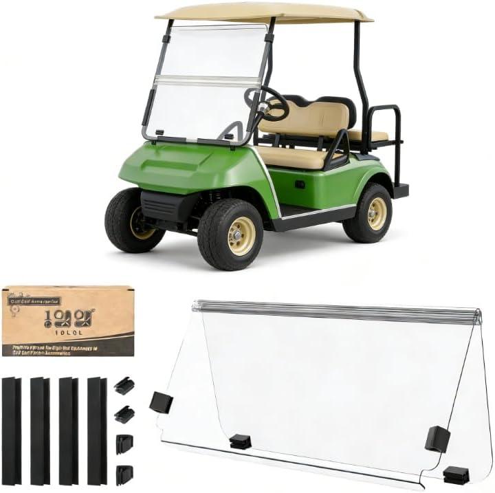 10L0L Golf Cart Windshield for Club Car DS 1982-2000 0.2 Inch(5MM) Thick DOT Approved Windproof Windshield - Fold Down, Impact Resistant Clear