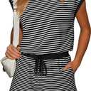Dokotoo Women's Summer Casual Rompers Striped Shorts Overalls Adjustable Drawstring Waist Jumpsuits One Piece Outfits (Black, M)