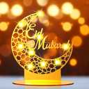 Frienda 9 Inch Eid Decorations for Home Ramadan Decorations Acrylic Mubarak Sign Centerpiece Crafts Islamic Moon Table Sign Gift for Muslims Home Bedroom Decor(Eid Mubarak)