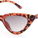 Livh Retro Vintage Narrow Cat Eye Sunglasses for Women Clout Goggles Plastic Frame (Leoaprd Grey)