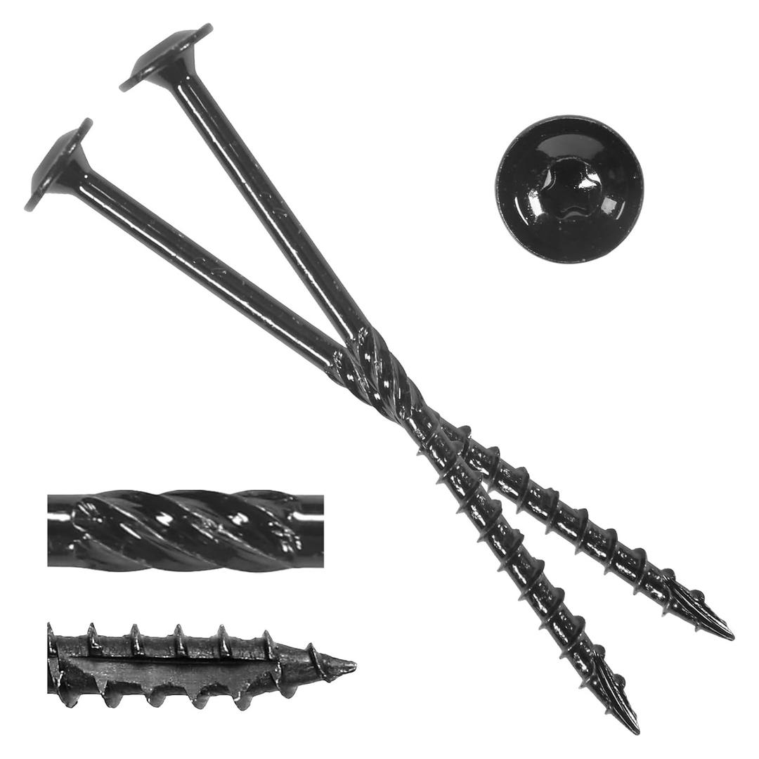 #14 x 4 Wood Structural Screws, Wood Screws, 200Pcs Lag Screws 4 Inch, Rust Resistant, Washer Head, Black Coated, Star Drive with Bit