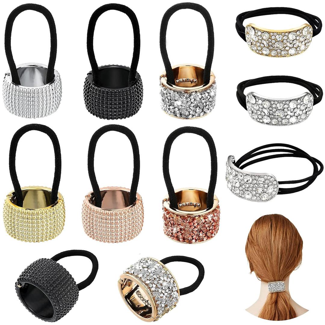 Canlierr 8 Pcs Rhinestone Ponytail Holder Ponytail Cuff Elastic Hair Ties Crystal Pony Tail Rhinestone Hair Accessories for Women Girls, Mixed Colors