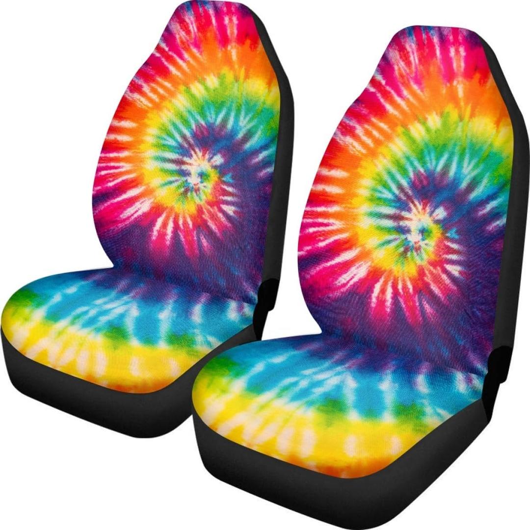 Pehede Car Seat Cover Colorful Tie-Dye Front for Cars, Easy to Install Cover Set, Accessories Auto Trucks Van SUV,2 Packs