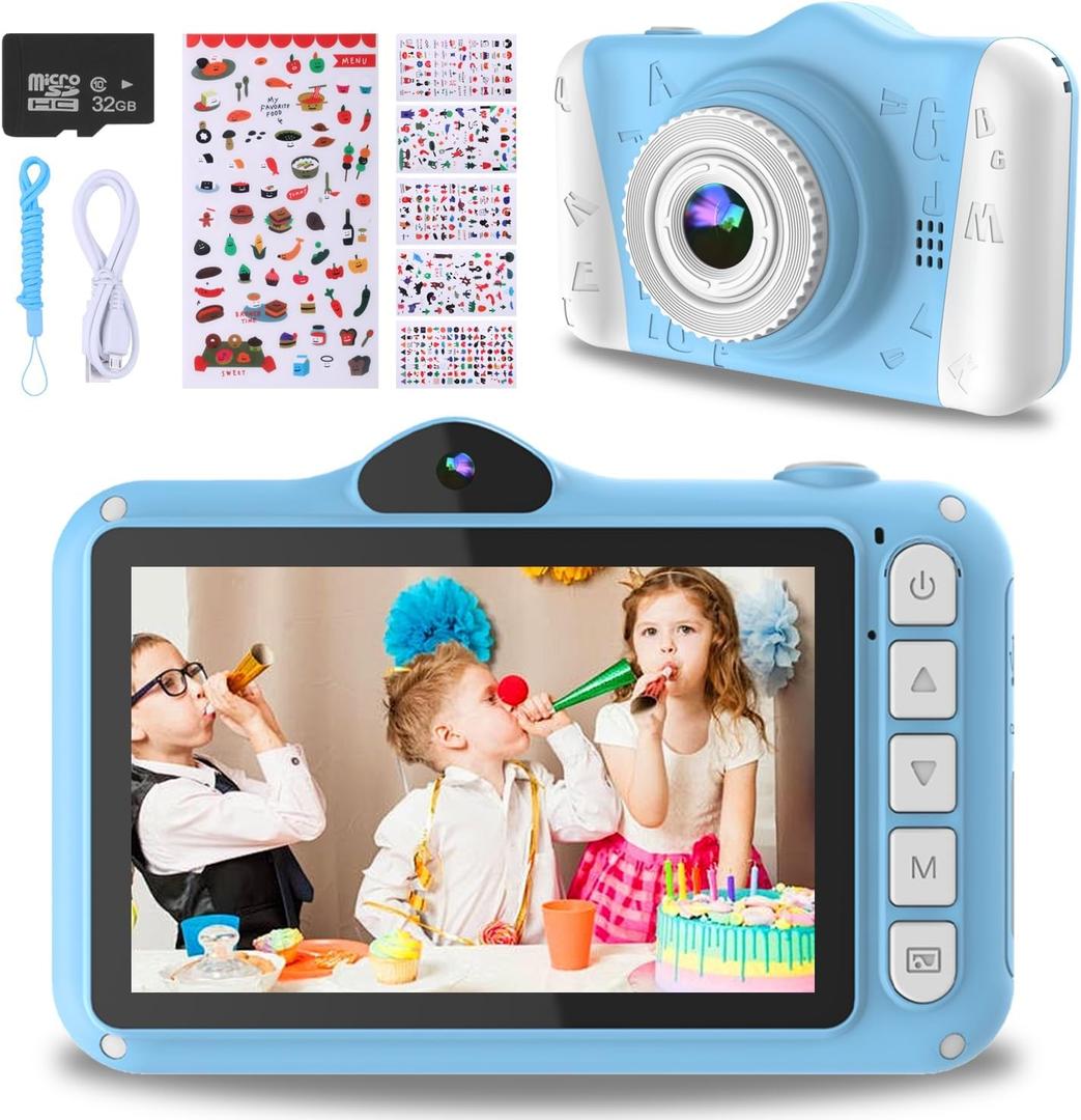 Kids Camera, 12MP Children's Camera for Boys and Girls, 1080P Rechargeable No Games Camera for Kids 3-12 Years Old with 32GB TF Card, USB Charging 8X Zoom
