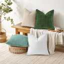 decorUhome Summer Couch Euro Sham Throw Pillow Covers 22x22 Set of 2, Decorative Soft Velvet Modern Cozy Chenille Pillow Cases with Elegant Design for Sofa Bed Living Room Home Decor, Moss Green