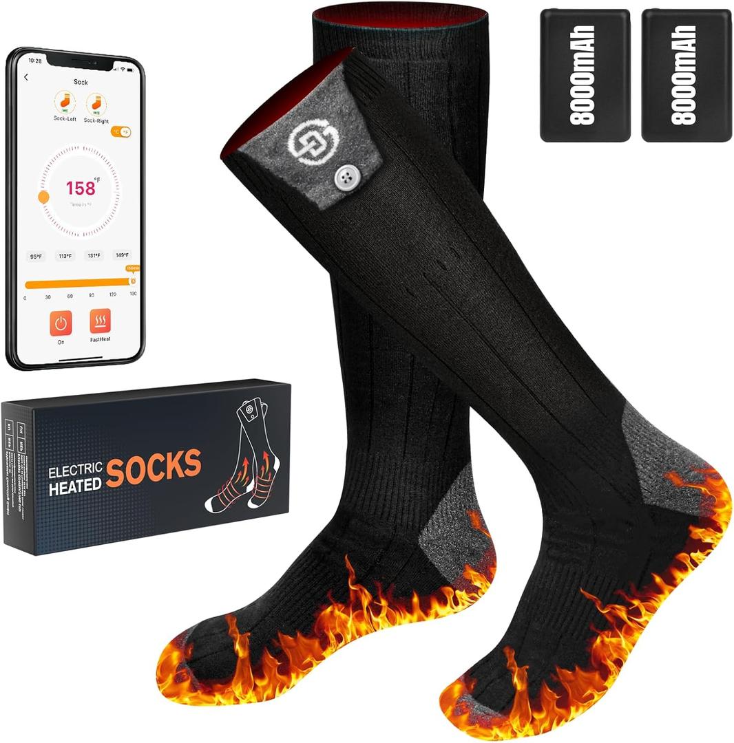 Heated Socks for Men Women, 8000mAh Rechargeable Battery Electric Heating Socks with APP Control Washable Winter Warm Socks for Foot Warmer Outdoor Fishing Hunting Ski Cycling Hiking Camping (X-Large)