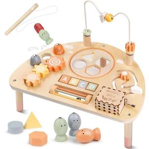 Activity Table for 1 Year Old, Montessori Toys for 1 2 Year Old Girls Boy Gifts, 8 in 1 Wooden Sensory Play Table for Toddler 1-3, Learning Toys for Baby 12-18 Months 1st Christmas Birthday Gifts