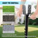 No Dig Ground Screw Anchor - Black U Shaped Post Stake for 4x4 Wood Posts, Includes Lag Bolts & 27" Rebar, for Mailbox Posts and Fence Posts Anchor, 2 Pack