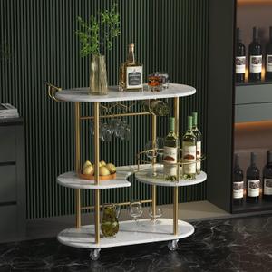 Gold Bar Carts with 4-Tier Storage Shelves, Mobile Bar Serving Cart with Wine Rack and Glass Holder, for The Home, Kitchen, Living Room, Dining Room, 15.75 x 32.95 x 37.4 inches