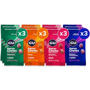 GU Energy Chews, Variety Pack Energy Gummies with Electrolytes, Dairy-Free, On-The-Go Energy for Any Workout, 12 Bags (24 Servings Total), Best Before 11/14/2025