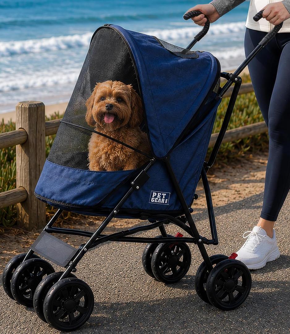 Pet Gear Travel Lite Plus Stroller, Ocean Blue | For Cats and Dogs up to 15 Pounds, Compact Easy Fold, No Assembly Required, Large Wheels