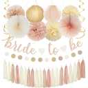 Champagne-Gold Beige Fall Bridal-Shower Party-Decorations - 36pcs Bride To Be Banner,Bachelorette Paper Lanterns,Wedding Streamers Garland,Boho Peach Tissue Pom Poms Flower Fan Decor Supplies Burgleda