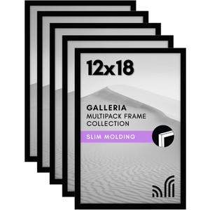 Americanflat 12x18 Poster Frame with Polished Plexiglass - Set of 5 - Galleria Collection - Picture Frames for Wall Display - Black