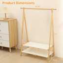 Foldable Kids Clothing Rack - Dress Up Storage with 2 Fabric Shelves, Bamboo Small Clothes Rack for Hanging Organizer, Kids Costume Wardrobe & Dress Up Rack for Bedroom, Playroom, Nursery (Natural)