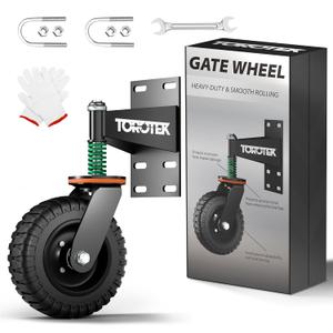 8inch Gate Wheel, 600lb Capacity Heavy Duty Gate Wheel, 360 Rotation Spring Loaded Gate Casters, Fence Gate Wheels for Metal Tube Gate Wooden Gate with Dust Ring Screws & Screwdriver